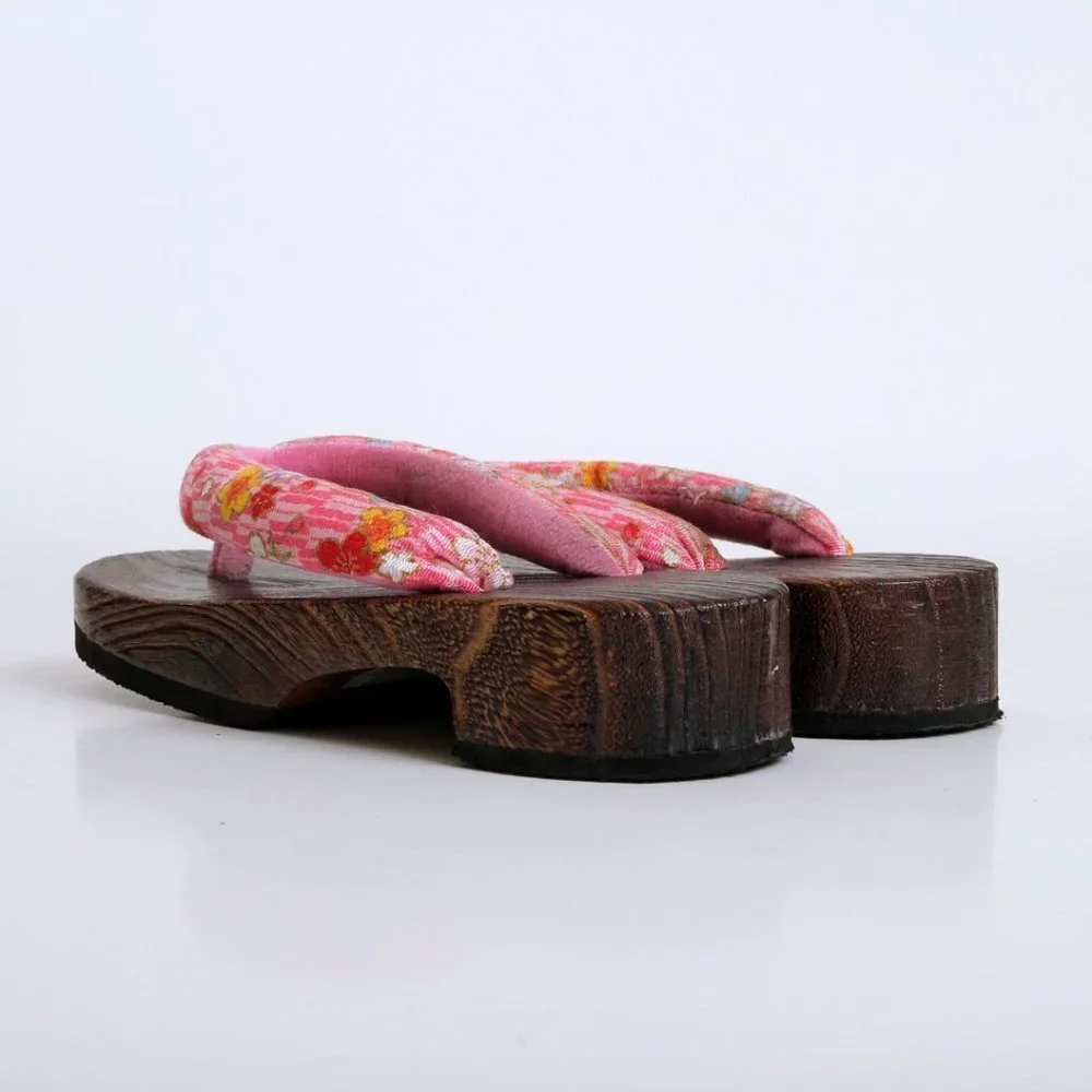 Japanese Wooden Floral Geta Sandals Pink Girl‎ Size 13.5